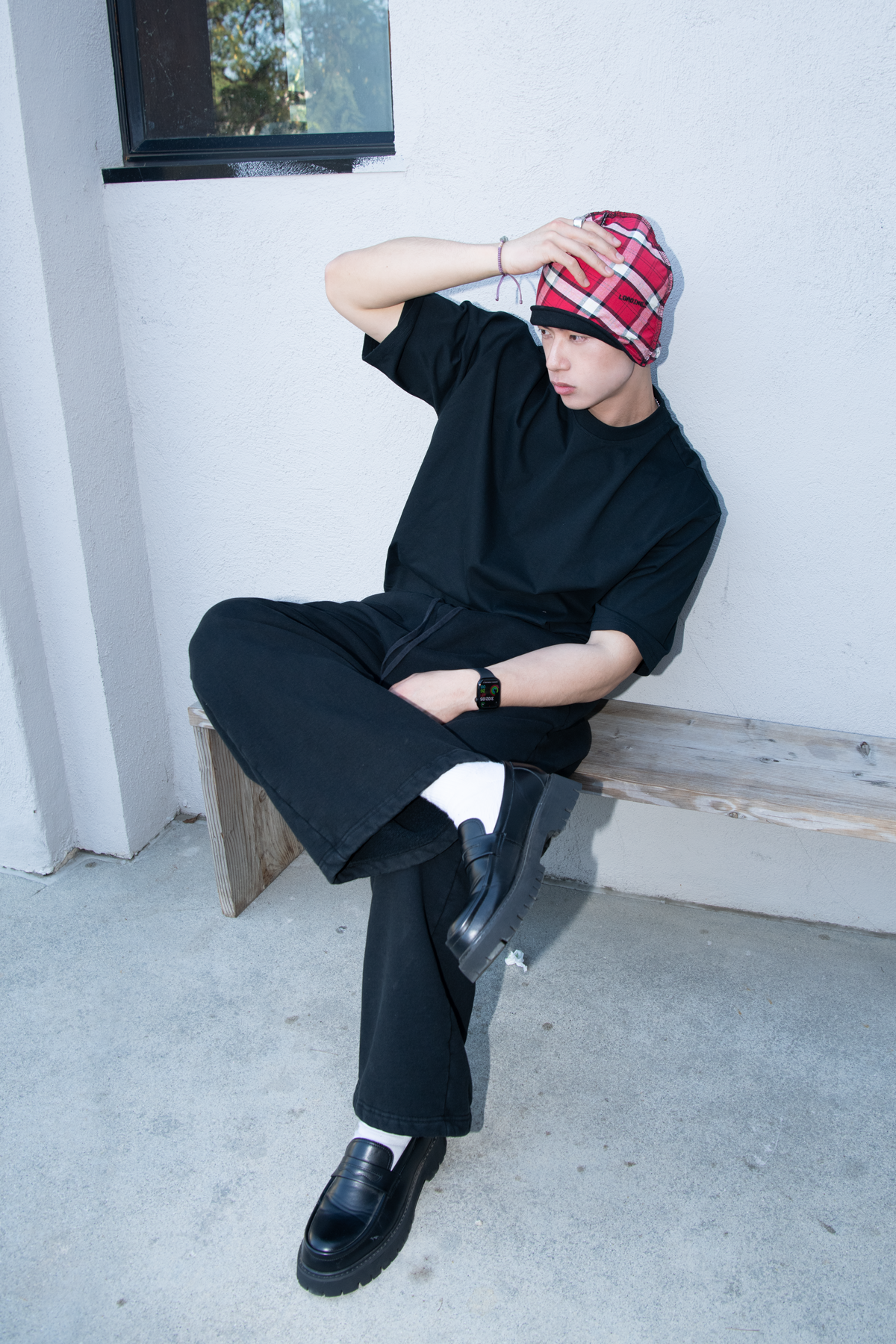 Loading Reversible Beanie - Black / Red Plaid