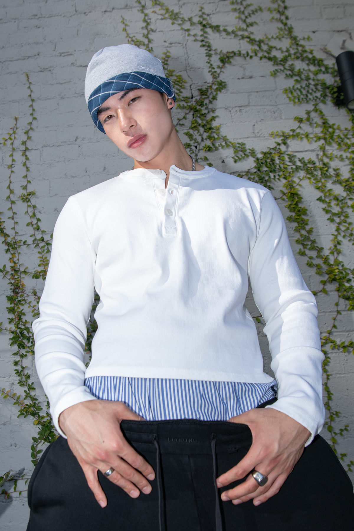 Loading Reversible Beanie - Gray / Blue Plaid