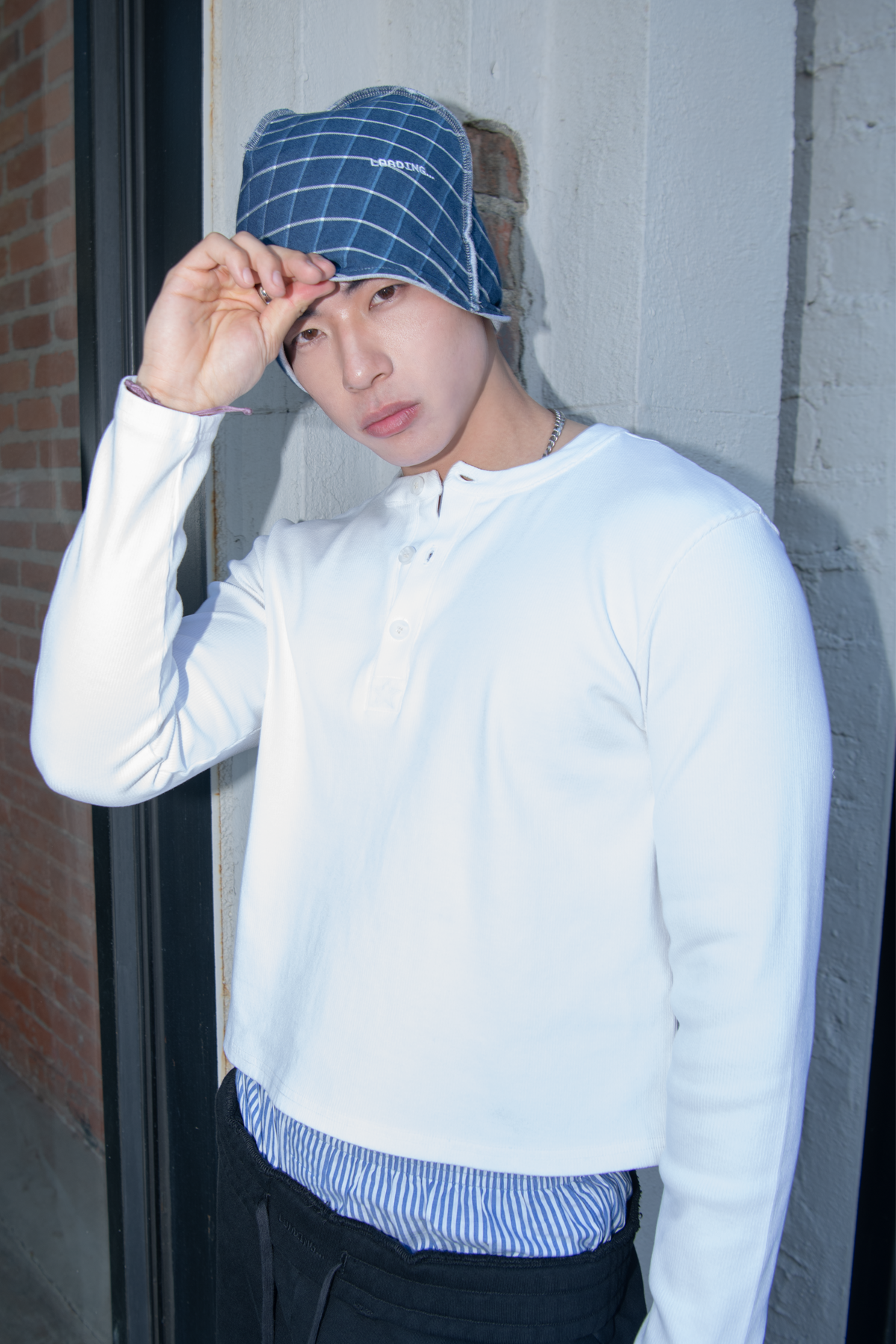 Loading Reversible Beanie - Gray / Blue Plaid