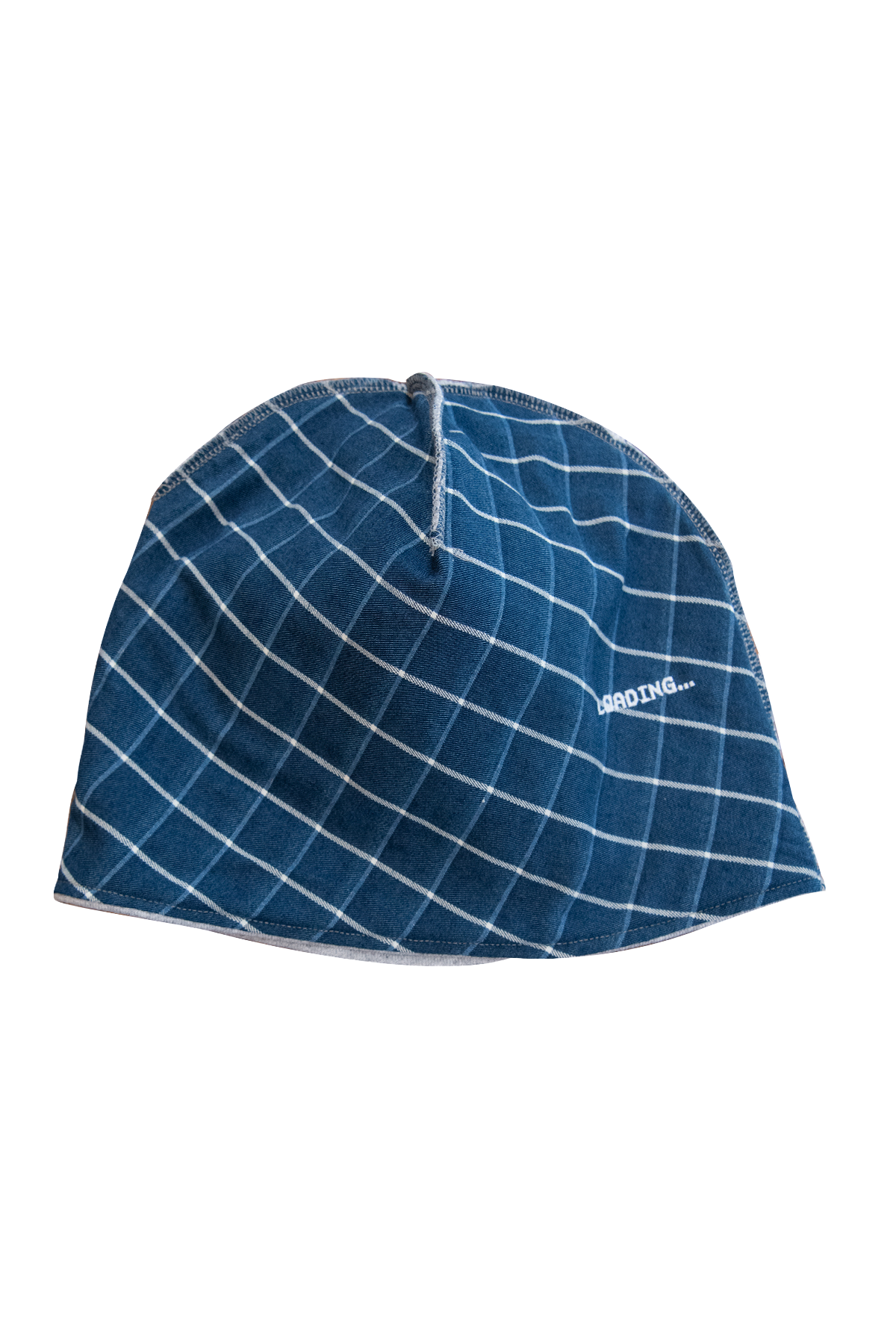 Loading Reversible Beanie - Gray Fleece / Blue Plaid